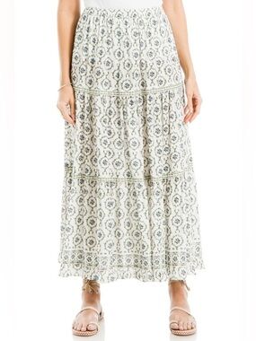 MAX STUDIO Floral Wreath Print Tiered Cotton Blend Maxi Skirt
